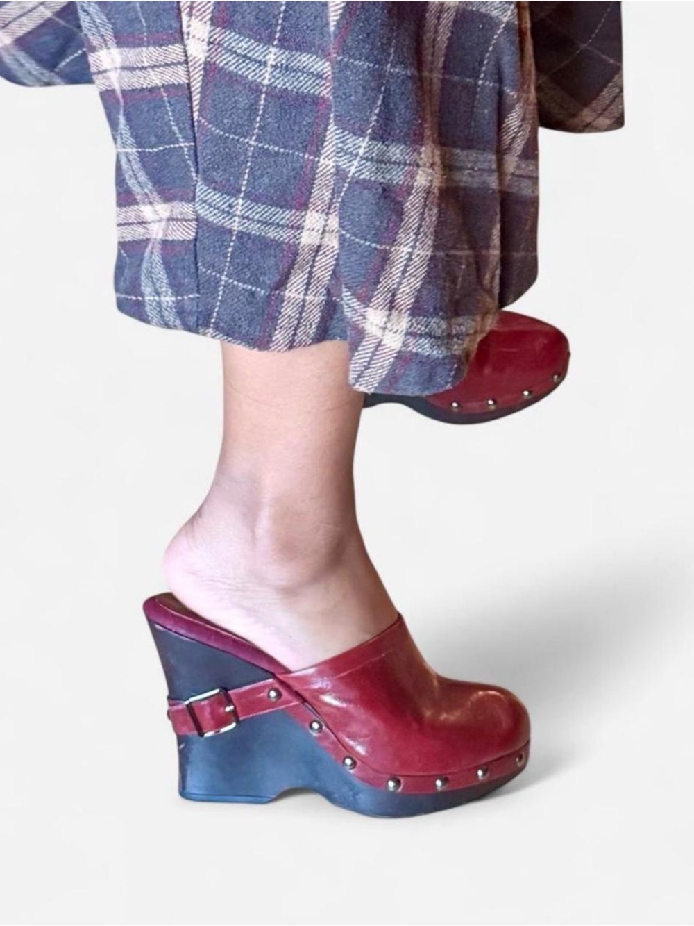 Women’s Red Leather Platform Clog Mules